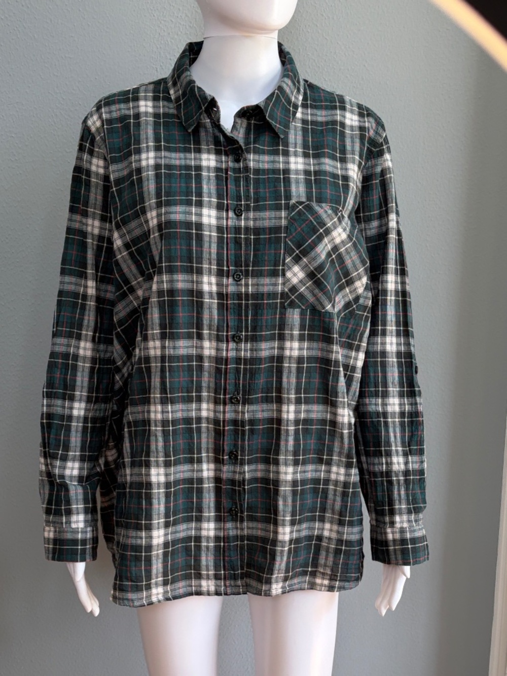 Orvis Lightweight Button-Up Shirt – 100% Cotton – Green Red Check – Size Large - Picture 2 of 6